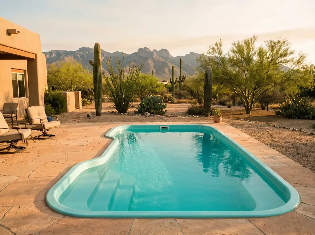 Green Valley patio home with a small pool and Santa Rita Mountains behind