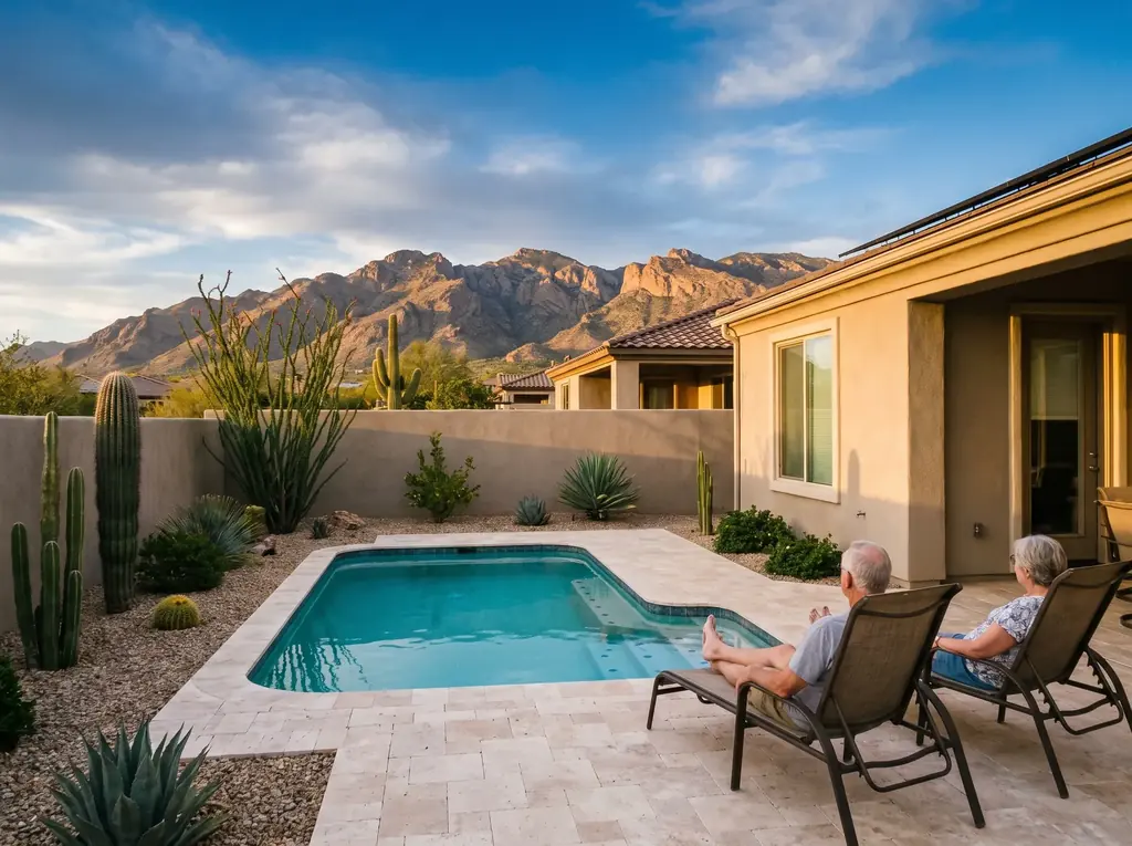 SaddleBrooke home with a plunge pool and the Catalina Mountains behind