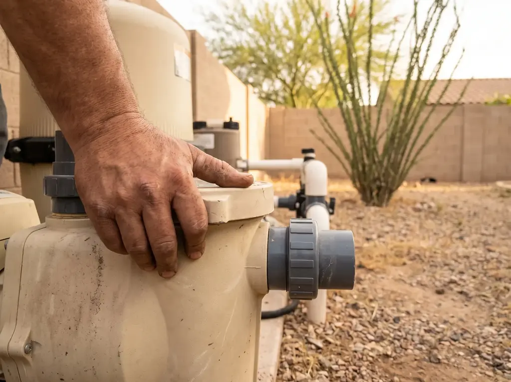 Technician checking a variable speed pool pump