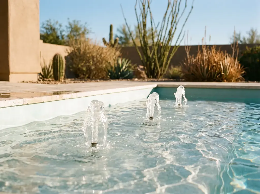 Bubblers rising through shallow water on a fiberglass tanning ledge