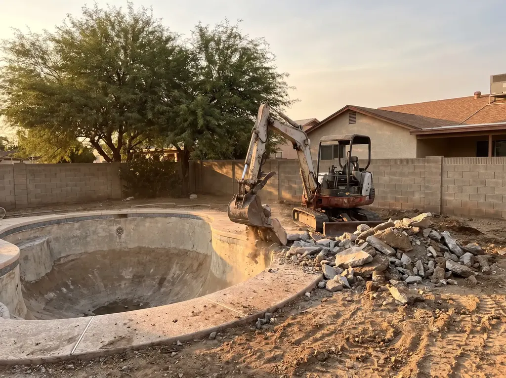 Old pool being removed to make way for a new fiberglass shell