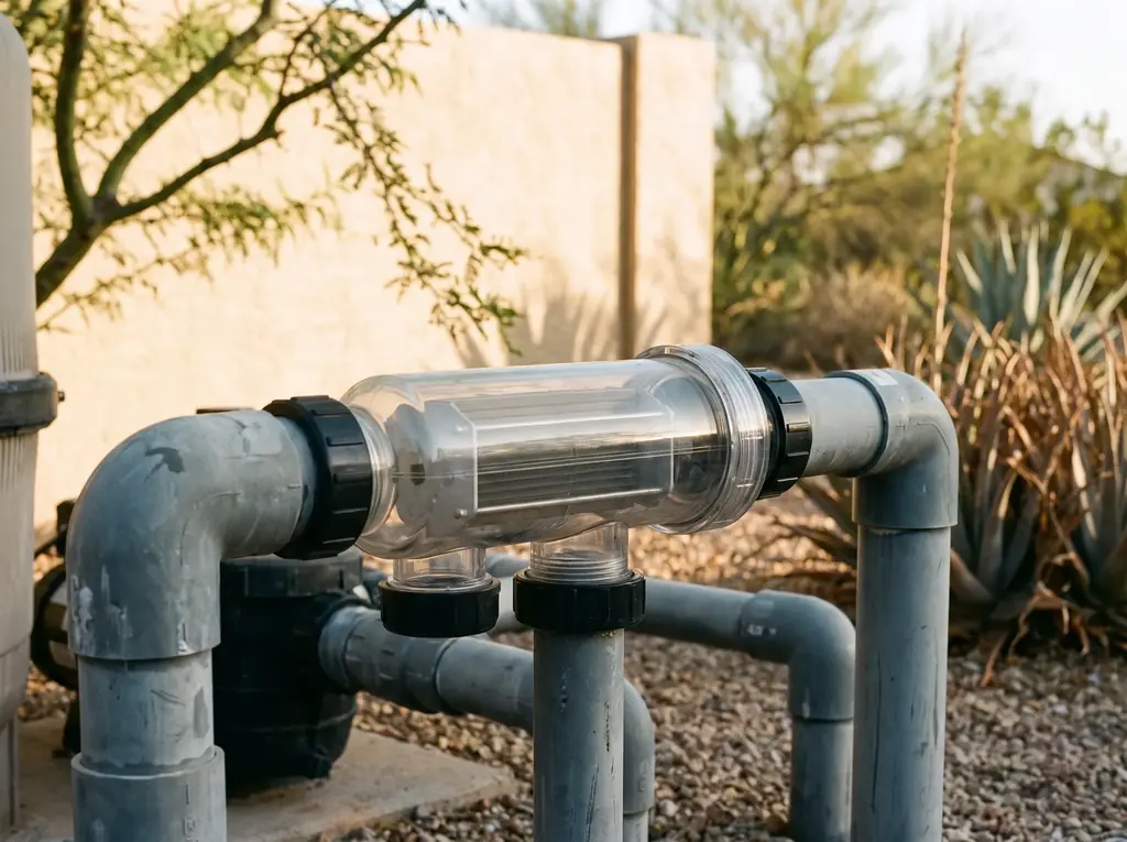 Salt chlorine generator cell plumbed into pool equipment